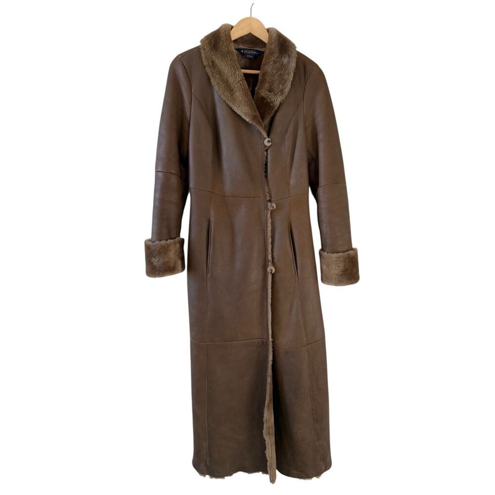 Brooks Brothers Full Length Genuine Lambskin Shearling Fur Coat Brown 2